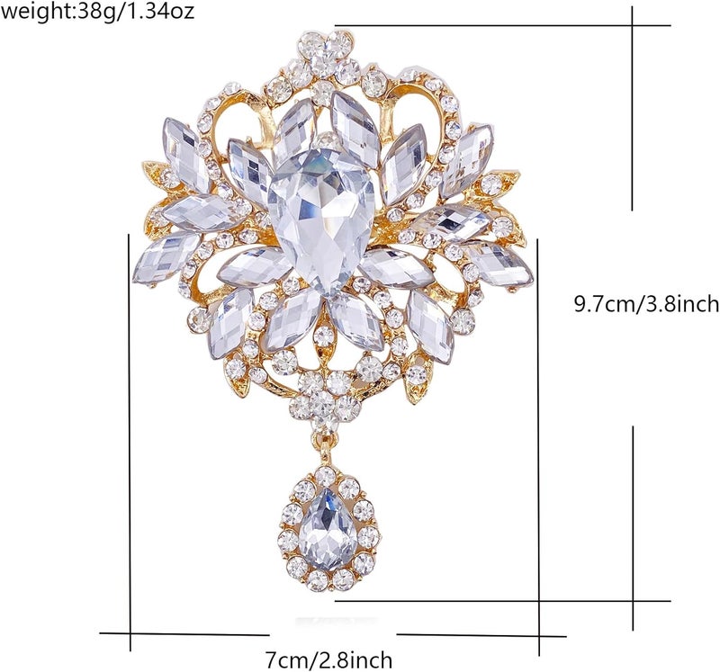 LAXPICOL Wedding Bridal Big Brown Crystal Rhinestone Bouquet Brooch Pin for Women Golden Tone - Image 5